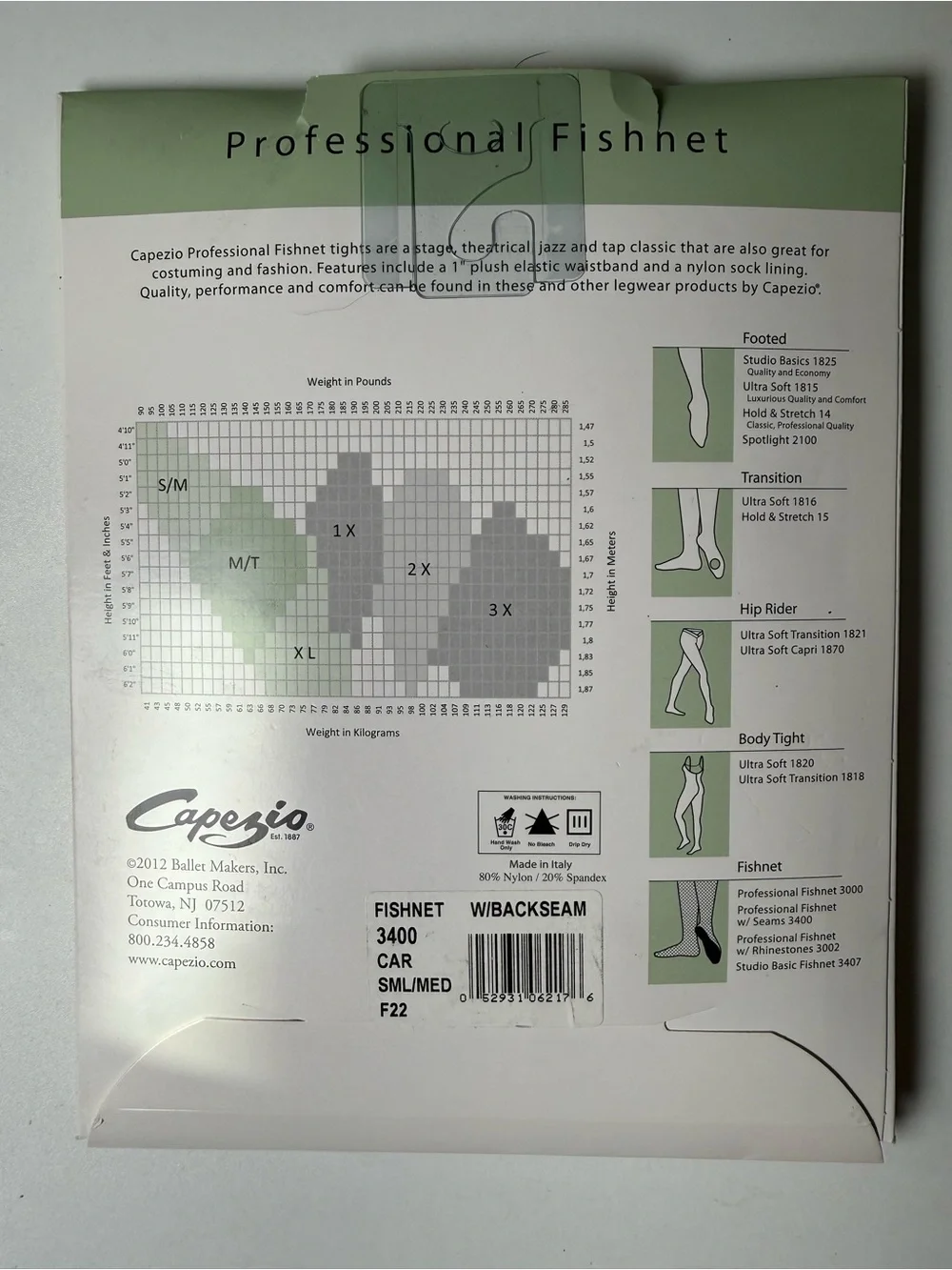 💃 Capezio 3400 Professional Fishnet Tights with Backseam (NIB)